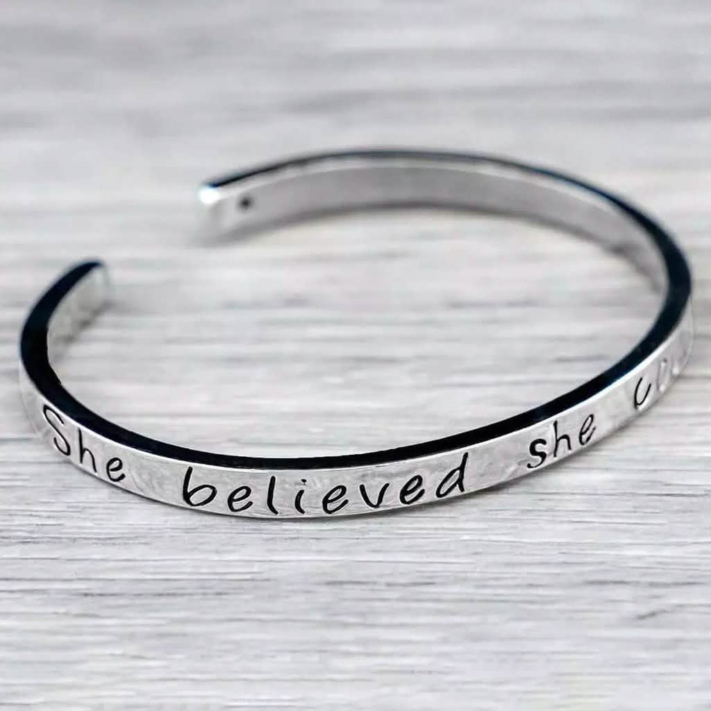 "She believed she could so she did" Inspirational Cuff Bracelet